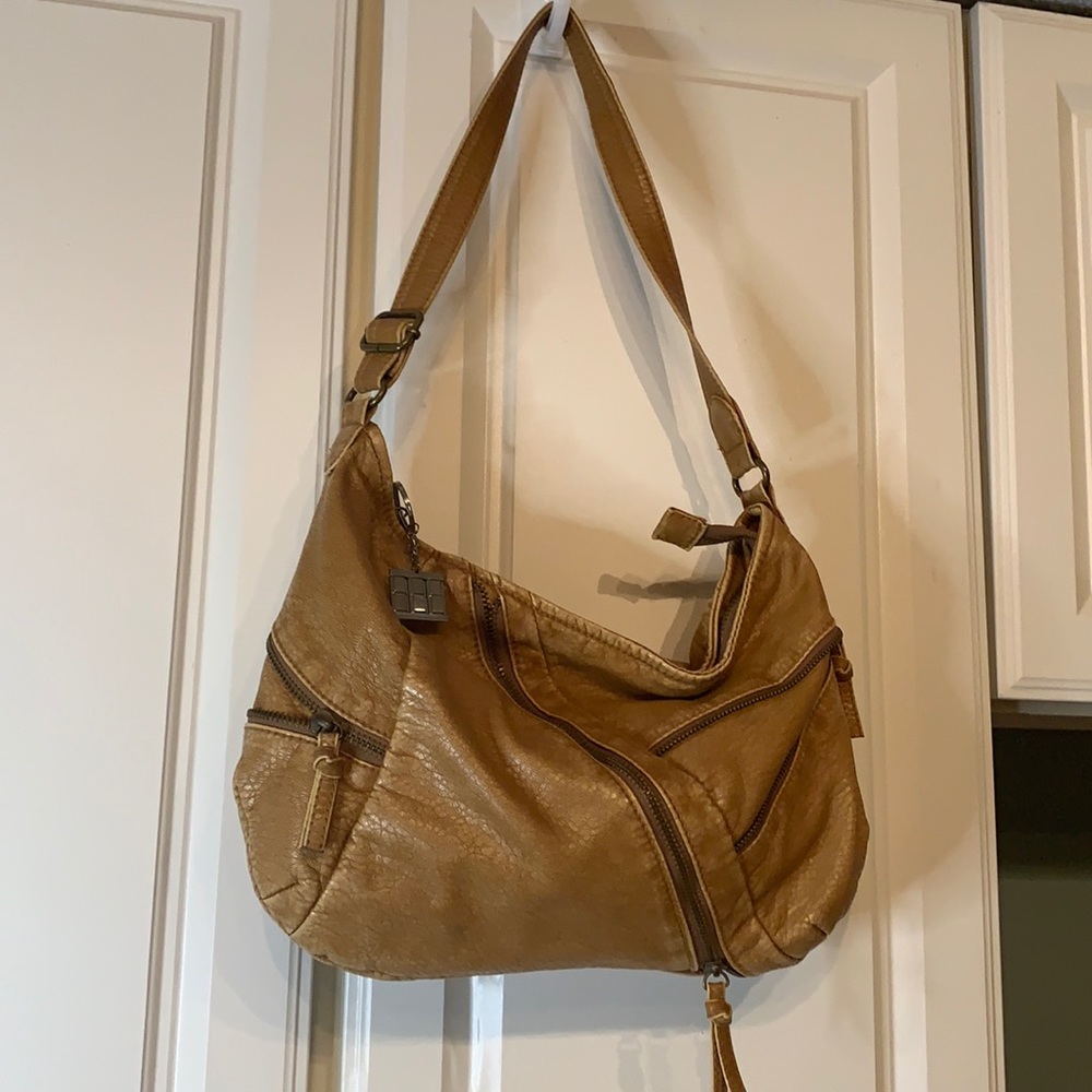 Converse Tan Faux Leather Purse zipper Accents